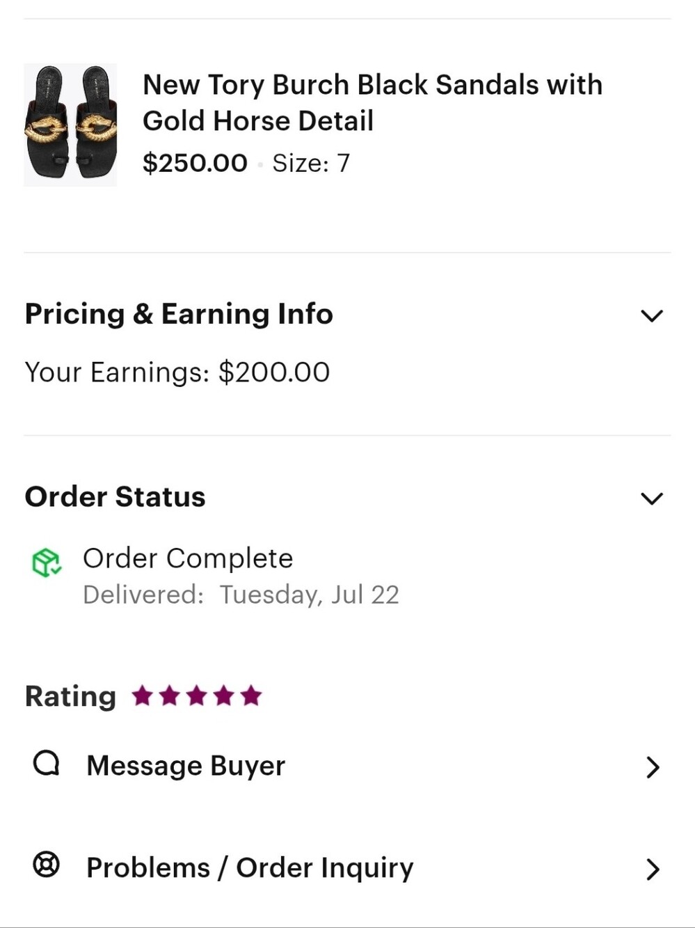 SOLD !!!!! New Tory Burch Black Sandals with Gold Horse Detail